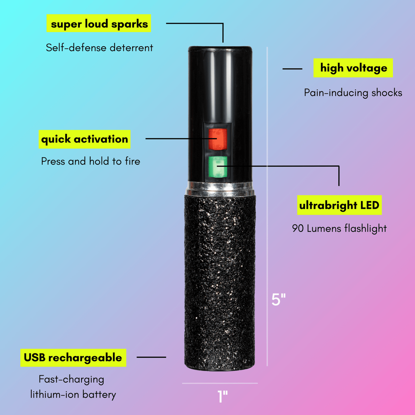 Mini Stun Gun | Black Glitter - sellblingstingsellblingsting