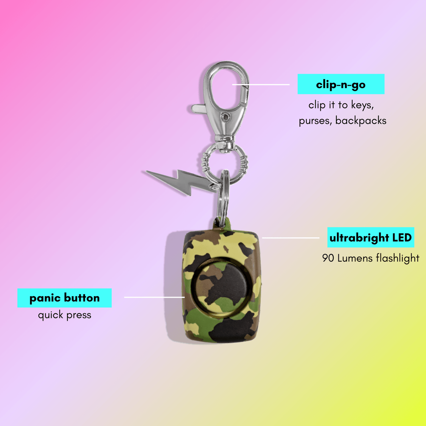 Mini Personal Alarm | Green Camo - sellblingstingsellblingsting