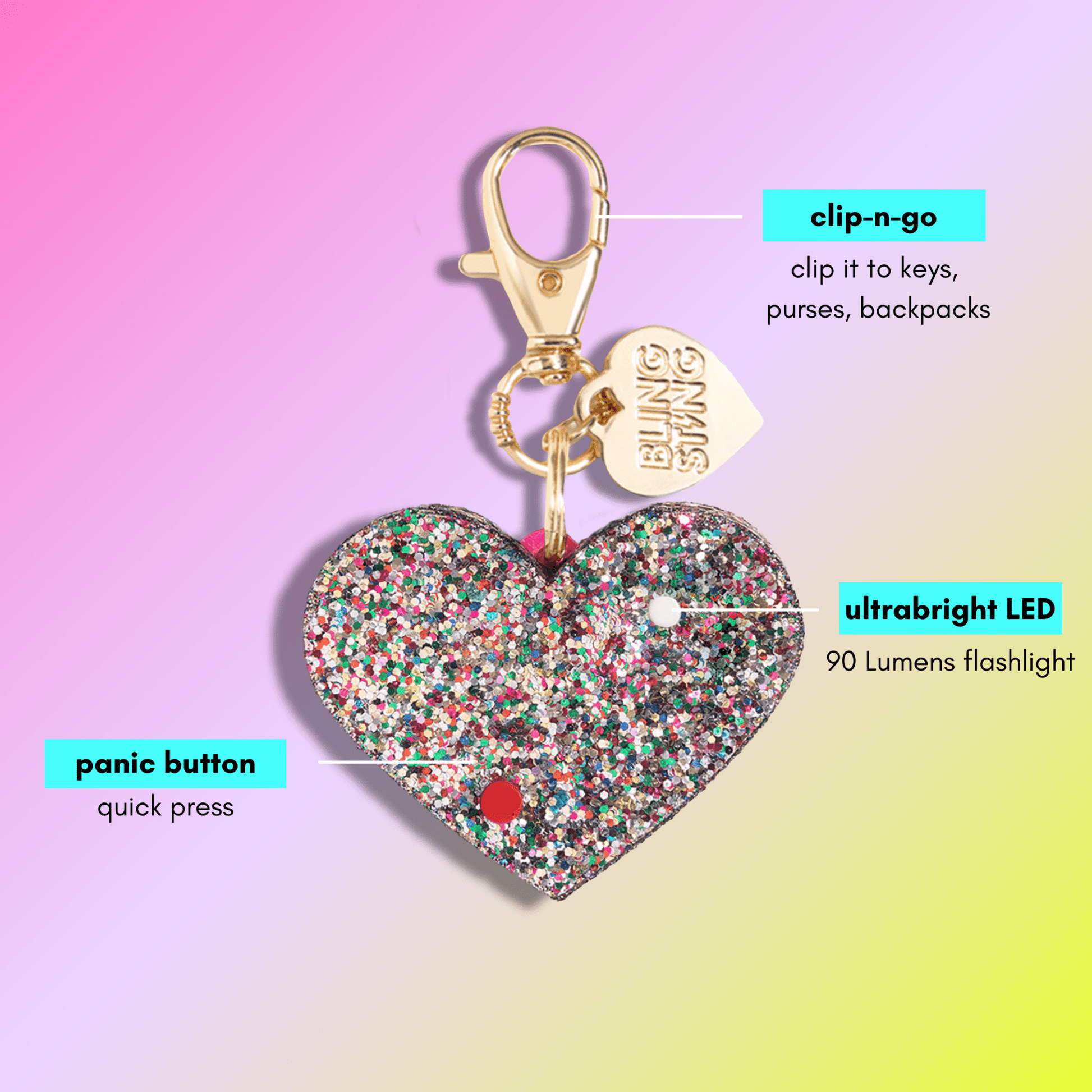 Safety Alarm | Confetti Glitter Heart - sellblingstingsellblingstingCONFETTI GLITTER HEART