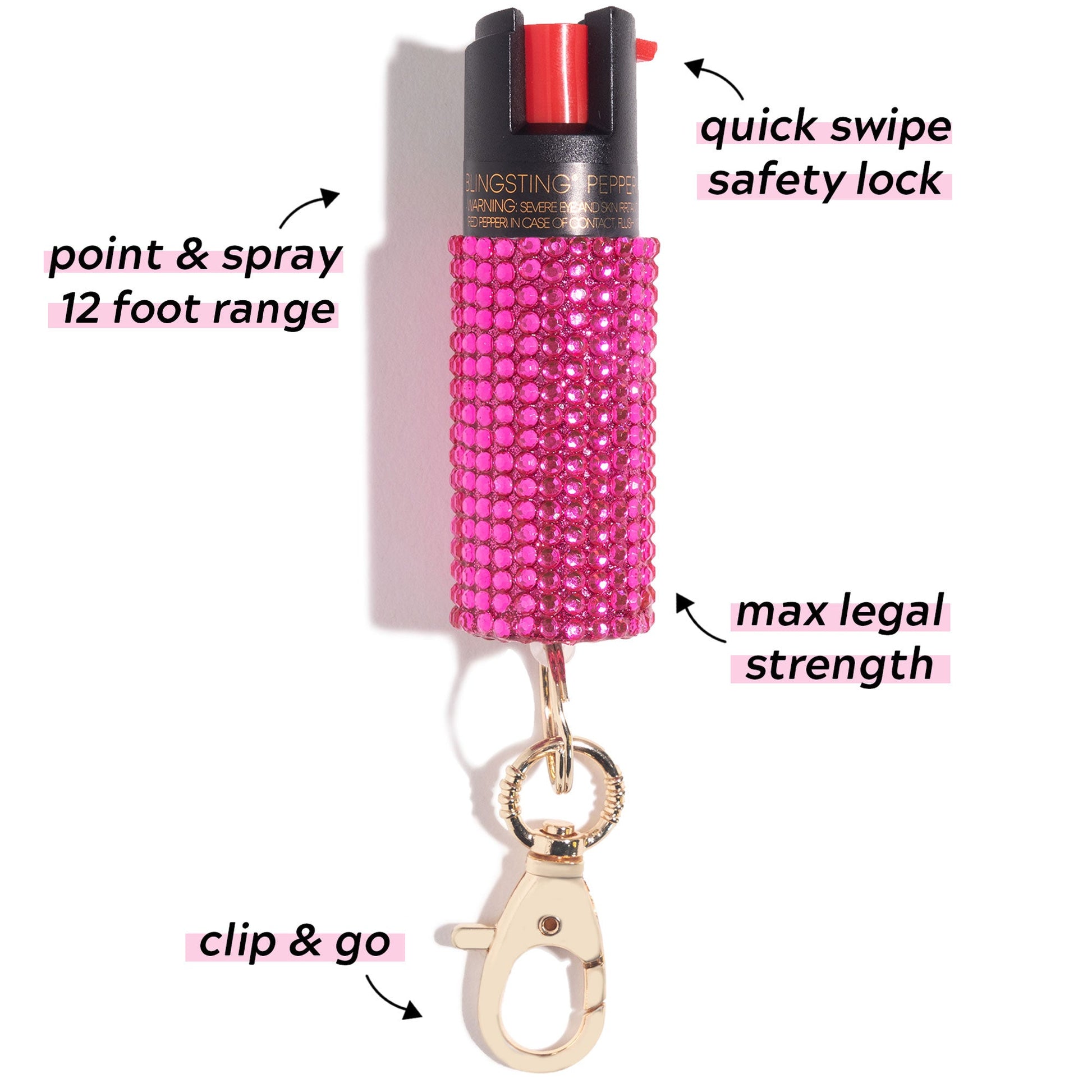 BLINGSTING Essentials Pepper Spray with Key Ring, 0.5 oz, Pink
